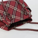 BURBERRY Nova Check Blue Label Hand Bag Nylon Red Silver Auth bs34679-6