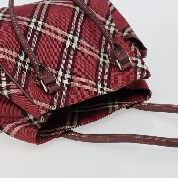BURBERRY Nova Check Blue Label Hand Bag Nylon Red Silver Auth bs34679