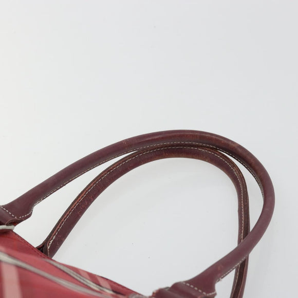 BURBERRY Nova Check Blue Label Hand Bag Nylon Red Silver Auth bs34679