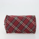 BURBERRY Nova Check Blue Label Hand Bag Nylon Red Silver Auth bs34679-5