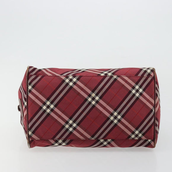 BURBERRY Nova Check Blue Label Hand Bag Nylon Red Silver Auth bs34679