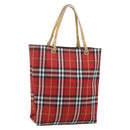 BURBERRY Nova Check Hand Bag Nylon Red Silver Auth bs34680-1