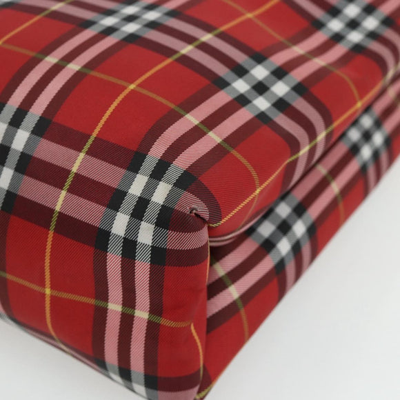 BURBERRY Nova Check Hand Bag Nylon Red Silver Auth bs34680