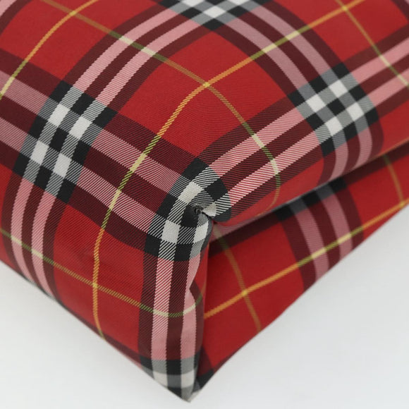 BURBERRY Nova Check Hand Bag Nylon Red Silver Auth bs34680