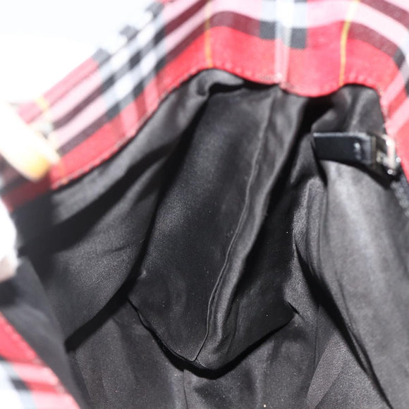 BURBERRY Nova Check Hand Bag Nylon Red Silver Auth bs34680