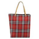 BURBERRY Nova Check Hand Bag Nylon Red Silver Auth bs34680-13
