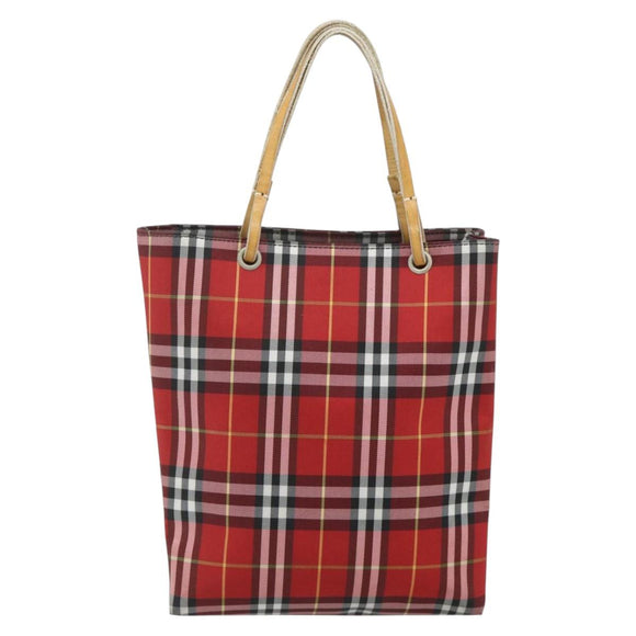 BURBERRY Nova Check Hand Bag Nylon Red Silver Auth bs34680
