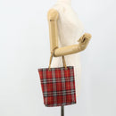 BURBERRY Nova Check Hand Bag Nylon Red Silver Auth bs34680-20