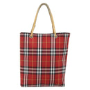 BURBERRY Nova Check Hand Bag Nylon Red Silver Auth bs34680-2