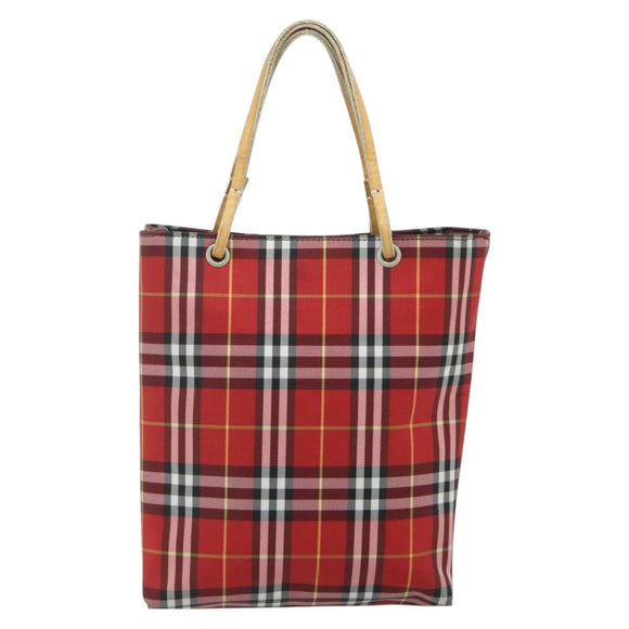 BURBERRY Nova Check Hand Bag Nylon Red Silver Auth bs34680