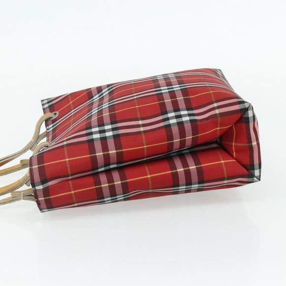 BURBERRY Nova Check Hand Bag Nylon Red Silver Auth bs34680