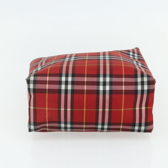 BURBERRY Nova Check Hand Bag Nylon Red Silver Auth bs34680