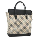 BURBERRY Nova Check Hand Bag Canvas Beige Silver Auth bs34681-1