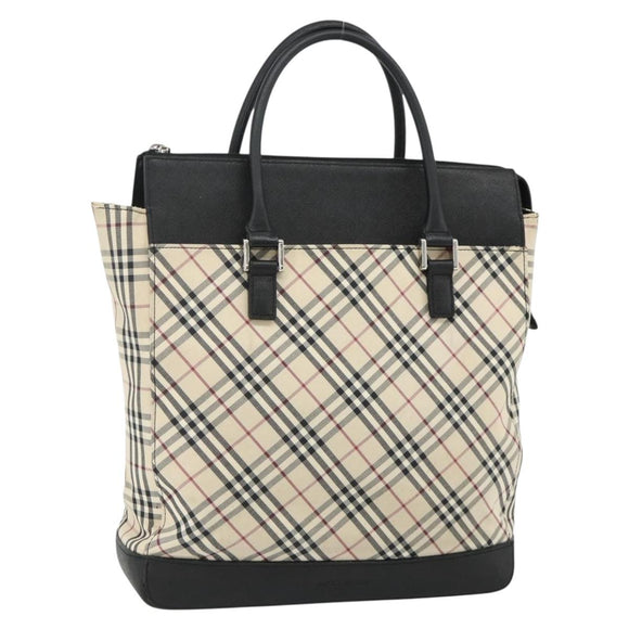BURBERRY Nova Check Hand Bag Canvas Beige Silver Auth bs34681