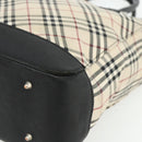BURBERRY Nova Check Hand Bag Canvas Beige Silver Auth bs34681-10