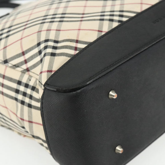 BURBERRY Nova Check Hand Bag Canvas Beige Silver Auth bs34681