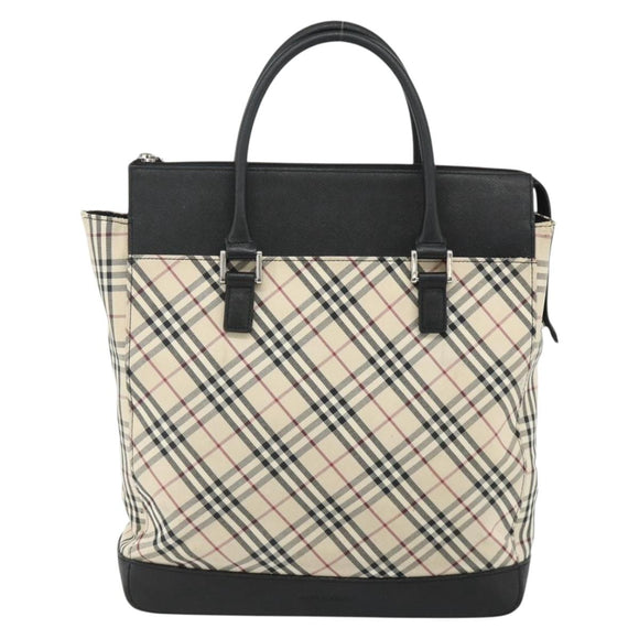 BURBERRY Nova Check Hand Bag Canvas Beige Silver Auth bs34681