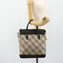 BURBERRY Nova Check Hand Bag Canvas Beige Silver Auth bs34681-25