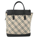 BURBERRY Nova Check Hand Bag Canvas Beige Silver Auth bs34681-3