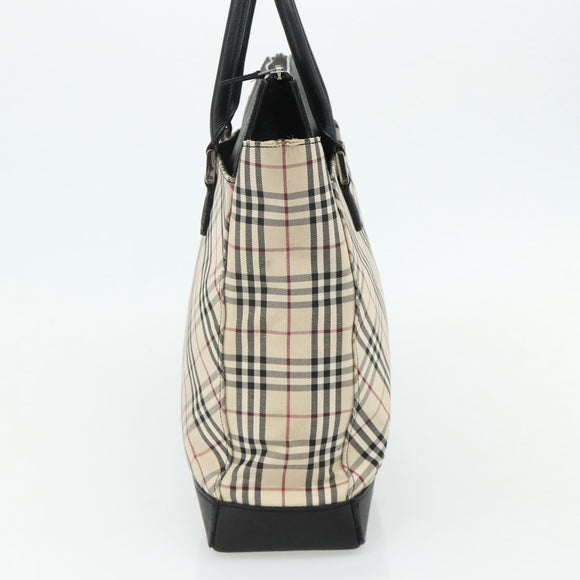 BURBERRY Nova Check Hand Bag Canvas Beige Silver Auth bs34681