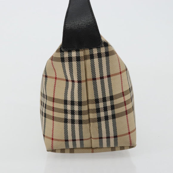 BURBERRY Nova Check Hand Bag Nylon Beige Silver Auth bs34682