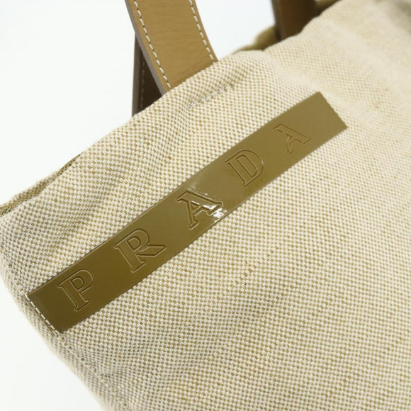 PRADA Sports Line Hand Bag Canvas Beige Silver Auth bs34685