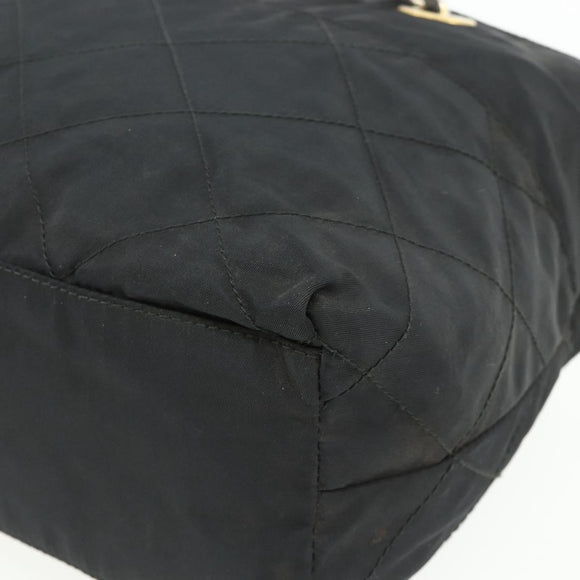PRADA Chain Tote Bag Nylon Zwart Goud Auth bs34690