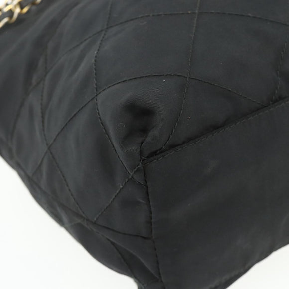 PRADA Chain Tote Bag Nylon Zwart Goud Auth bs34690