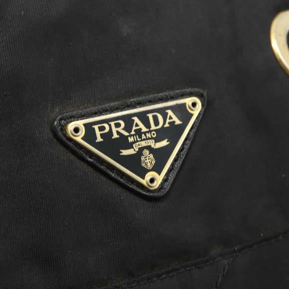 PRADA Chain Tote Bag Nylon Zwart Goud Auth bs34690