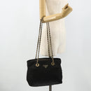 PRADA Chain Tote Bag Nylon Zwart Goud Auth bs34690-24