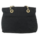 PRADA Chain Tote Bag Nylon Zwart Goud Auth bs34690-2