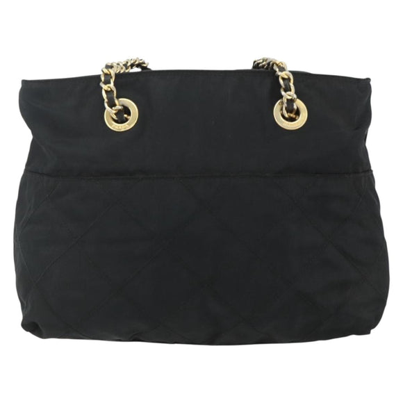 PRADA Chain Tote Bag Nylon Zwart Goud Auth bs34690
