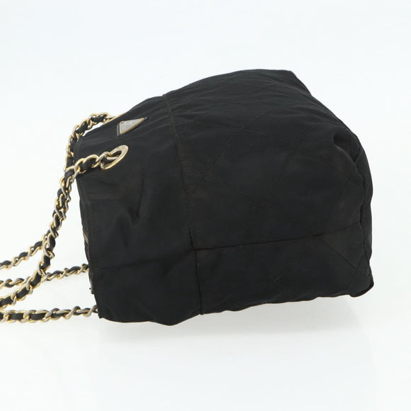 PRADA Chain Tote Bag Nylon Zwart Goud Auth bs34690