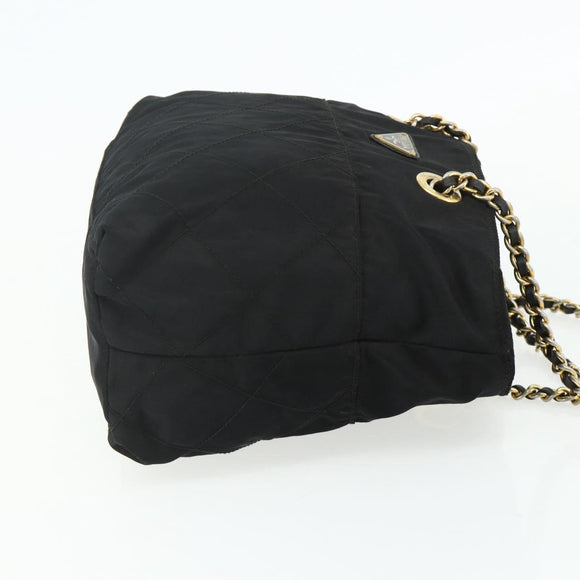 PRADA Chain Tote Bag Nylon Zwart Goud Auth bs34690