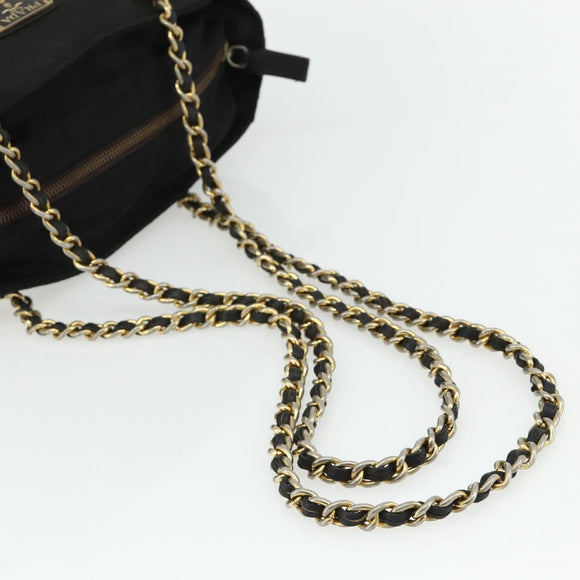 PRADA Chain Tote Bag Nylon Zwart Goud Auth bs34690