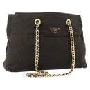 PRADA Chain Tote Bag Nylon Brown Gold Auth bs34691-1