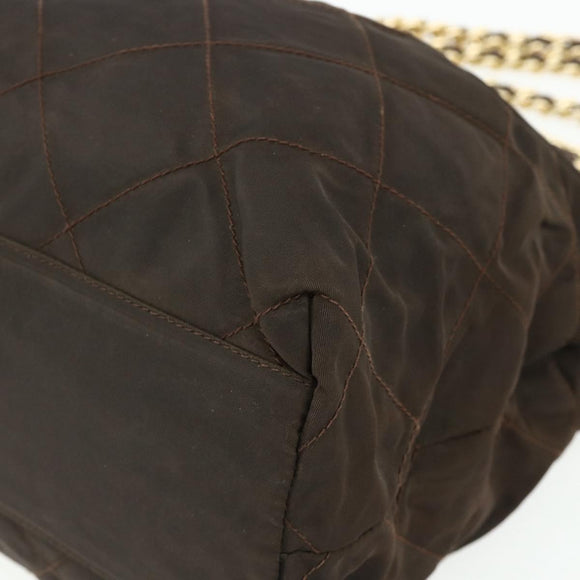 PRADA Chain Tote Bag Nylon Brown Gold Auth bs34691