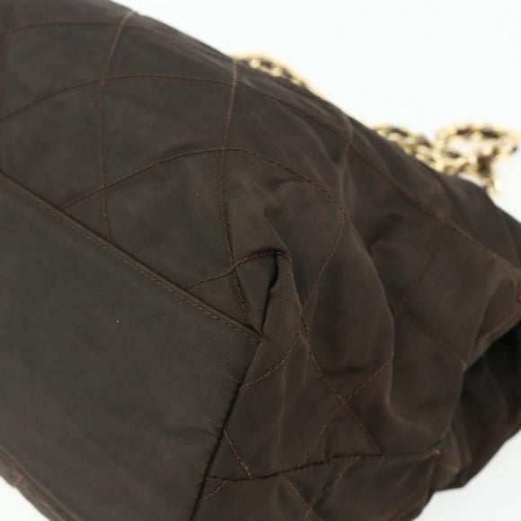 PRADA Chain Tote Bag Nylon Brown Gold Auth bs34691