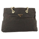 PRADA Chain Tote Bag Nylon Brown Gold Auth bs34691-13