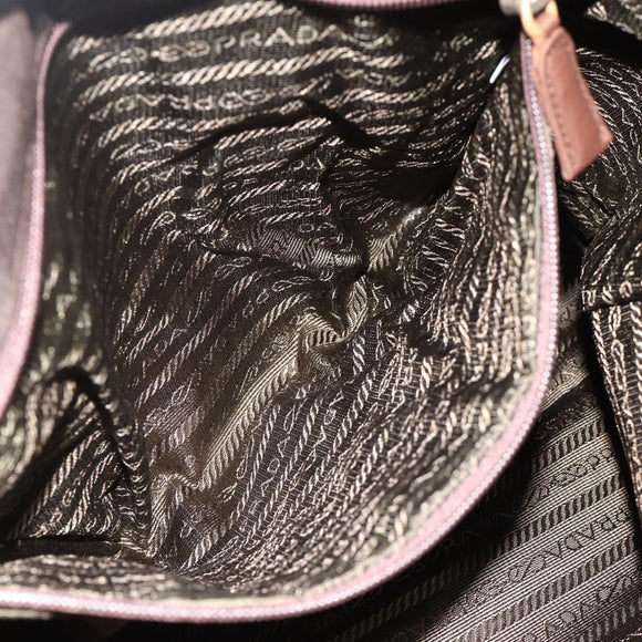 PRADA Chain Tote Bag Nylon Brown Gold Auth bs34691