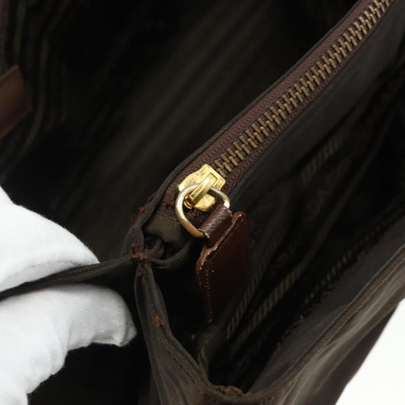 PRADA Chain Tote Bag Nylon Brown Gold Auth bs34691