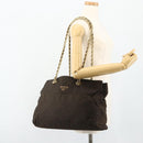 PRADA Chain Tote Bag Nylon Brown Gold Auth bs34691-26