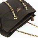 PRADA Chain Tote Bag Nylon Brown Gold Auth bs34691-6