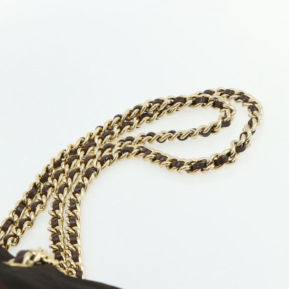 PRADA Chain Tote Bag Nylon Brown Gold Auth bs34691