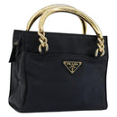 PRADA Chain Hand Bag Nylon Navy Gold Auth bs34692-1