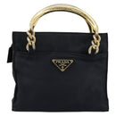 PRADA Chain Hand Bag Nylon Navy Gold Auth bs34692-13