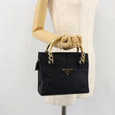 PRADA Chain Hand Bag Nylon Navy Gold Auth bs34692-23