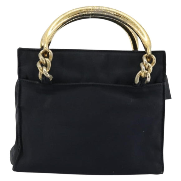 PRADA Chain Hand Bag Nylon Navy Gold Auth bs34692