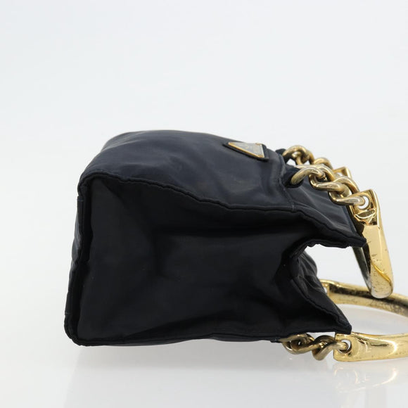 PRADA Chain Hand Bag Nylon Navy Gold Auth bs34692