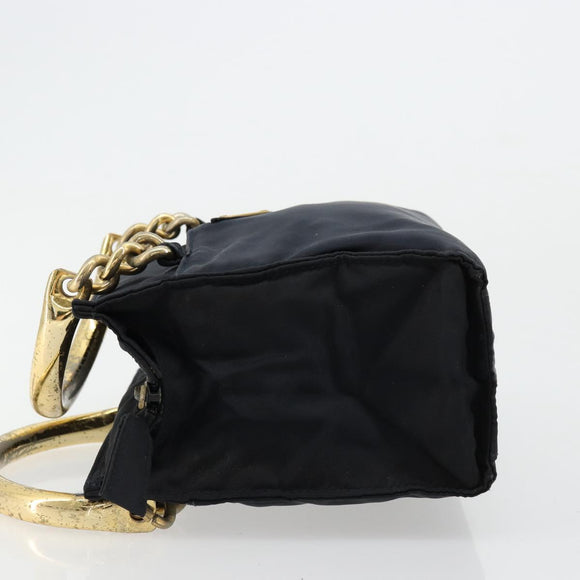 PRADA Chain Hand Bag Nylon Navy Gold Auth bs34692